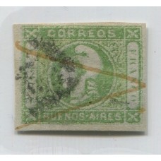 ARGENTINA 1859 GJ 16 CABECITA ESTAMPILLA CON DOS MATASELLOS, PLUMA DE SAN PEDRO + PONCHITO DE BUENOS AIRES U$ 110 +